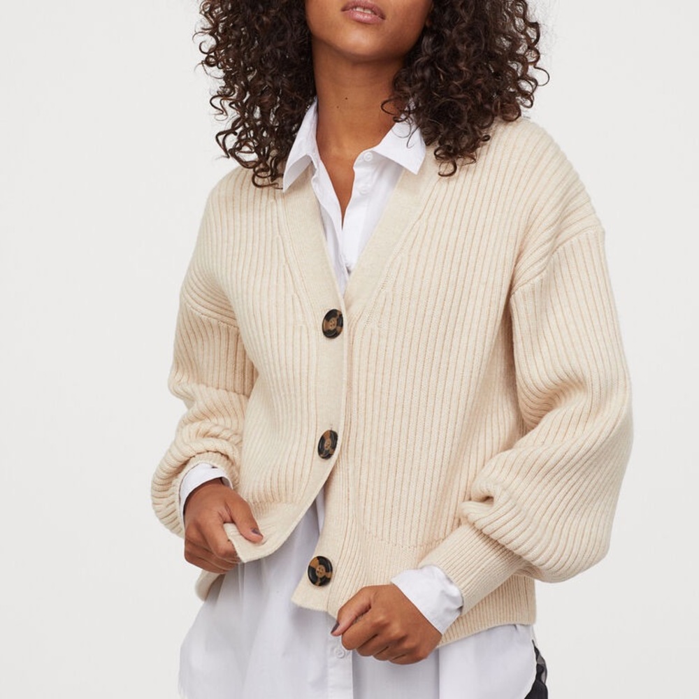H&M Rib Knit Cardigan cropped Sweater XS beige